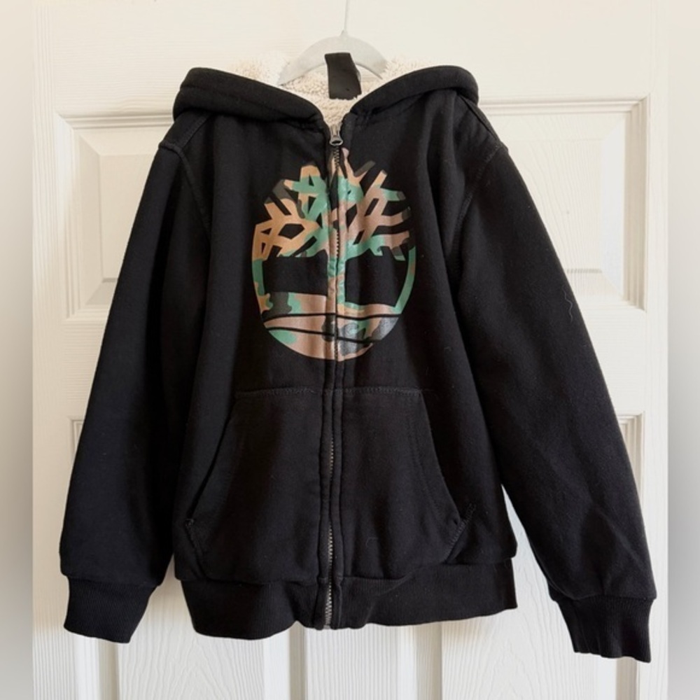 Timberland Boys Black Sherpa Hoodie with Timberland Logo